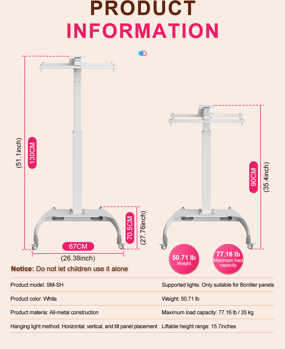 Adjustable Movable Floor Manual Stand for Red Light Therapy Panel